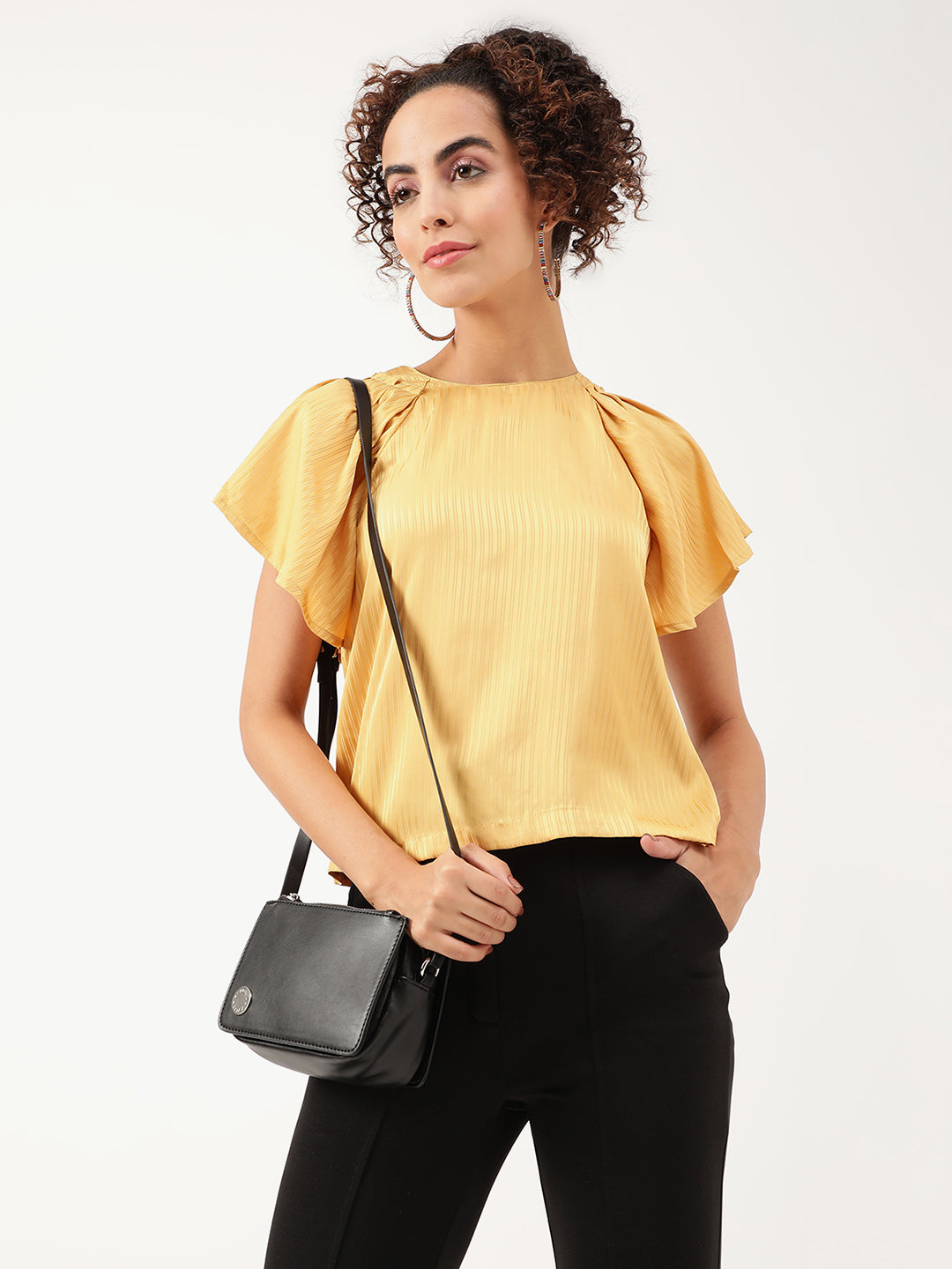 Centre Stage Women Yellow Striped Round Neck Top