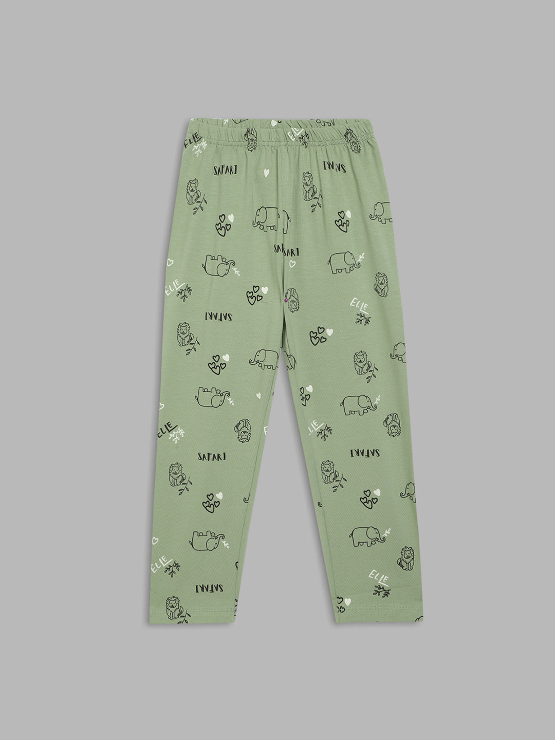 Elle Girls Olive Printed Regular Fit Legging