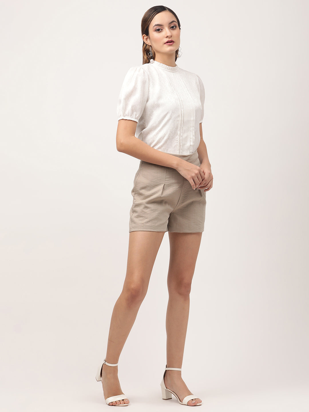 Centre Stage Women Beige Solid Regular Fit Shorts