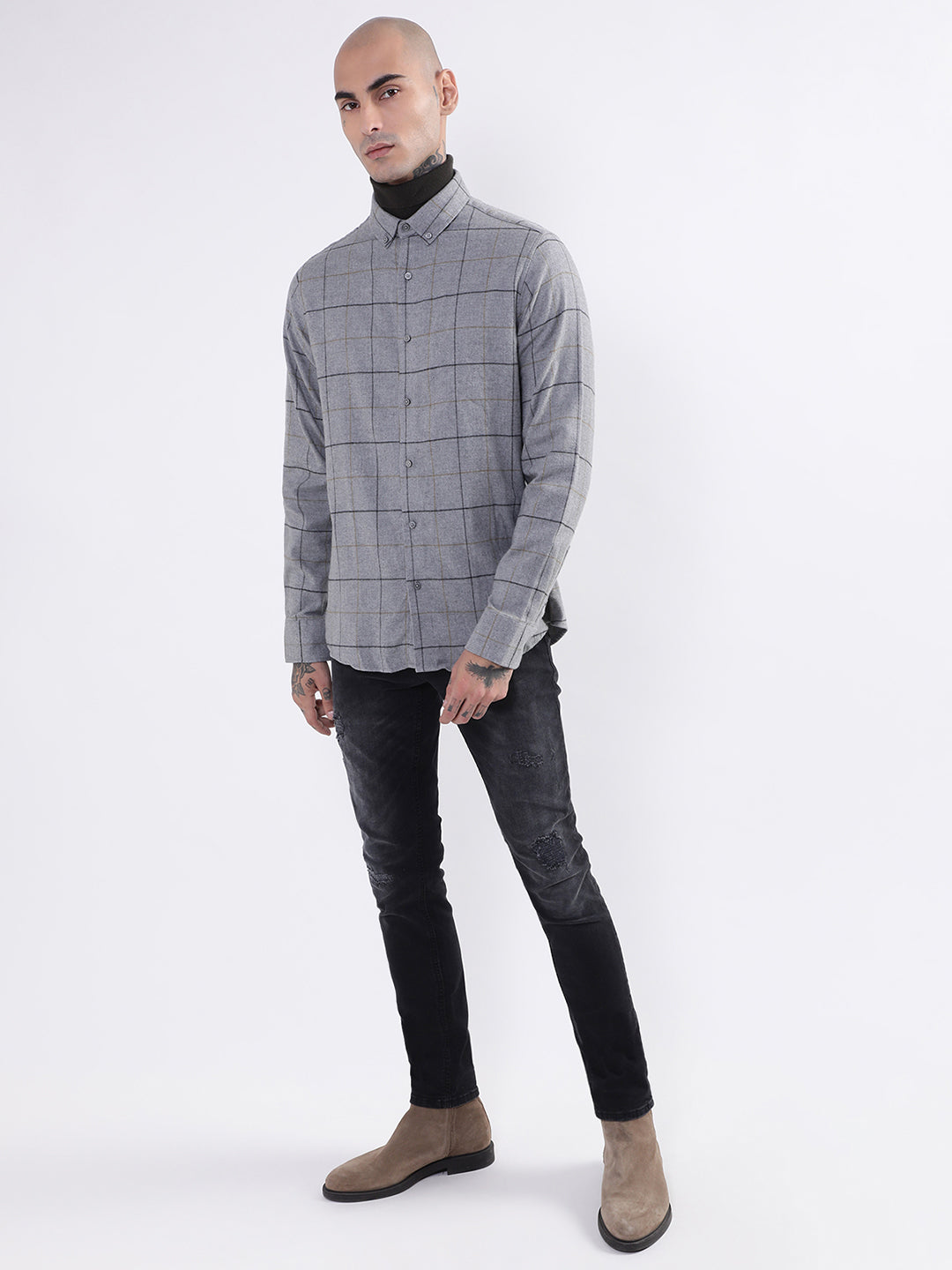 Bruun & Stengade Mens Grey Checkered Shirt