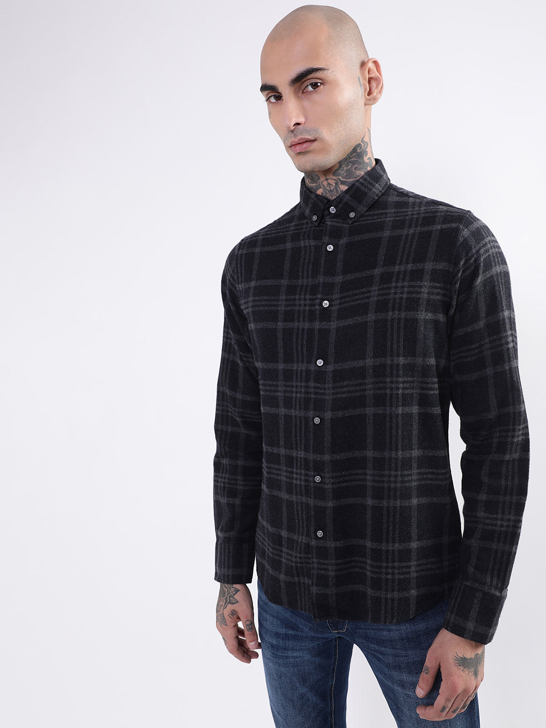 Bruun & Stengade Mens Black Checkered Shirt
