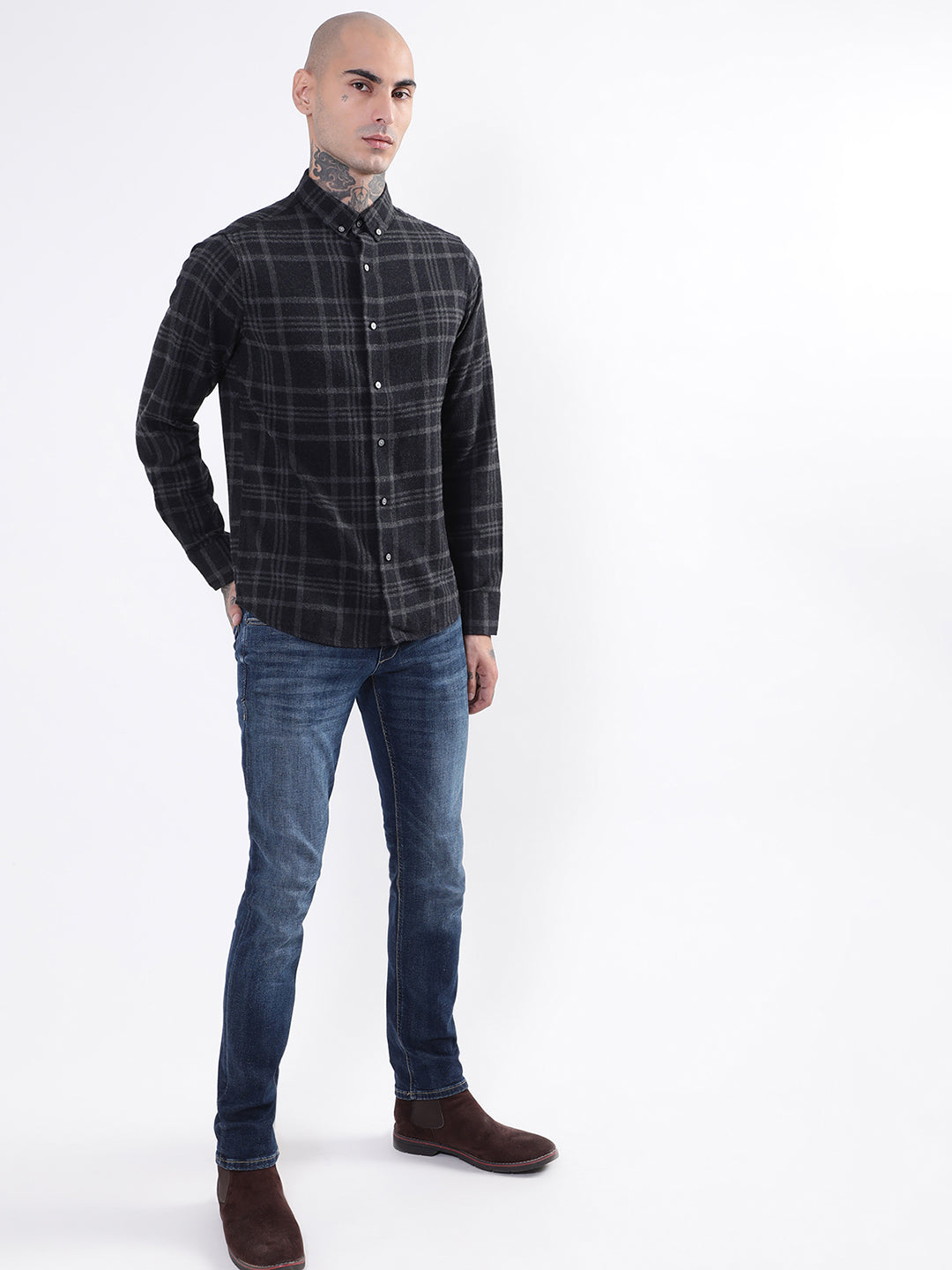 Bruun & Stengade Mens Black Checkered Shirt