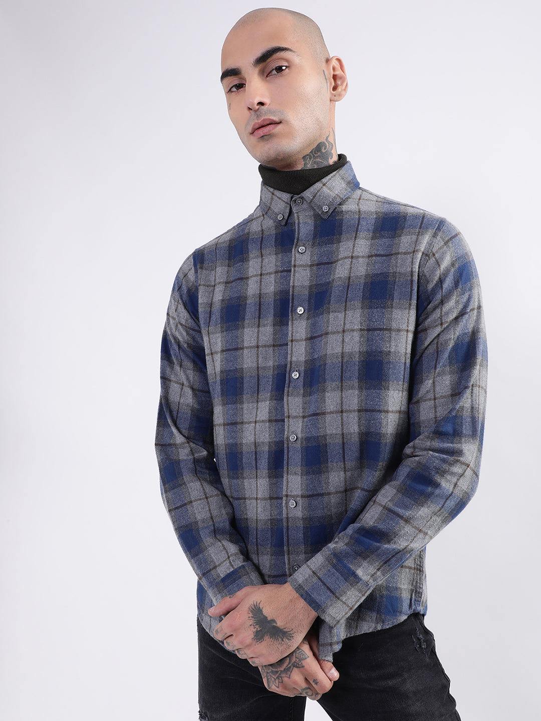 Bruun & Stengade Mens Blue Checkered Shirt