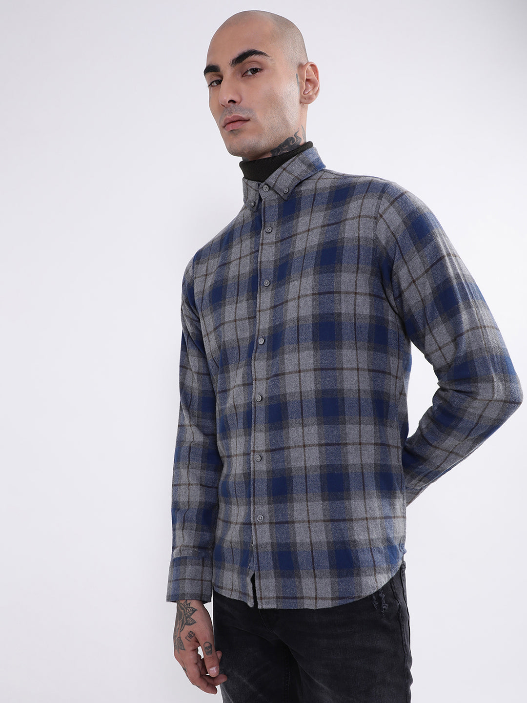 Bruun & Stengade Mens Blue Checkered Shirt