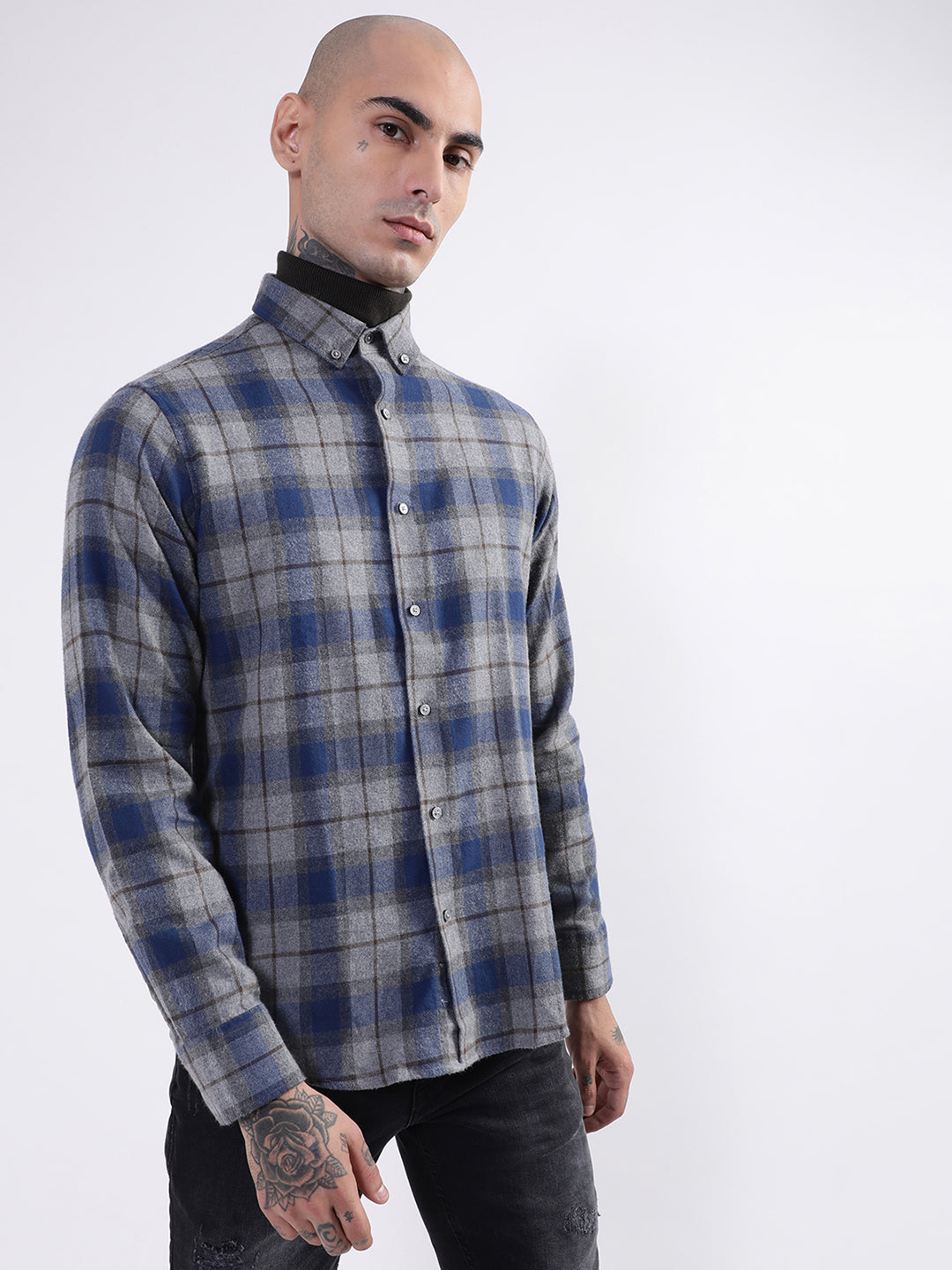 Bruun & Stengade Mens Blue Checkered Shirt