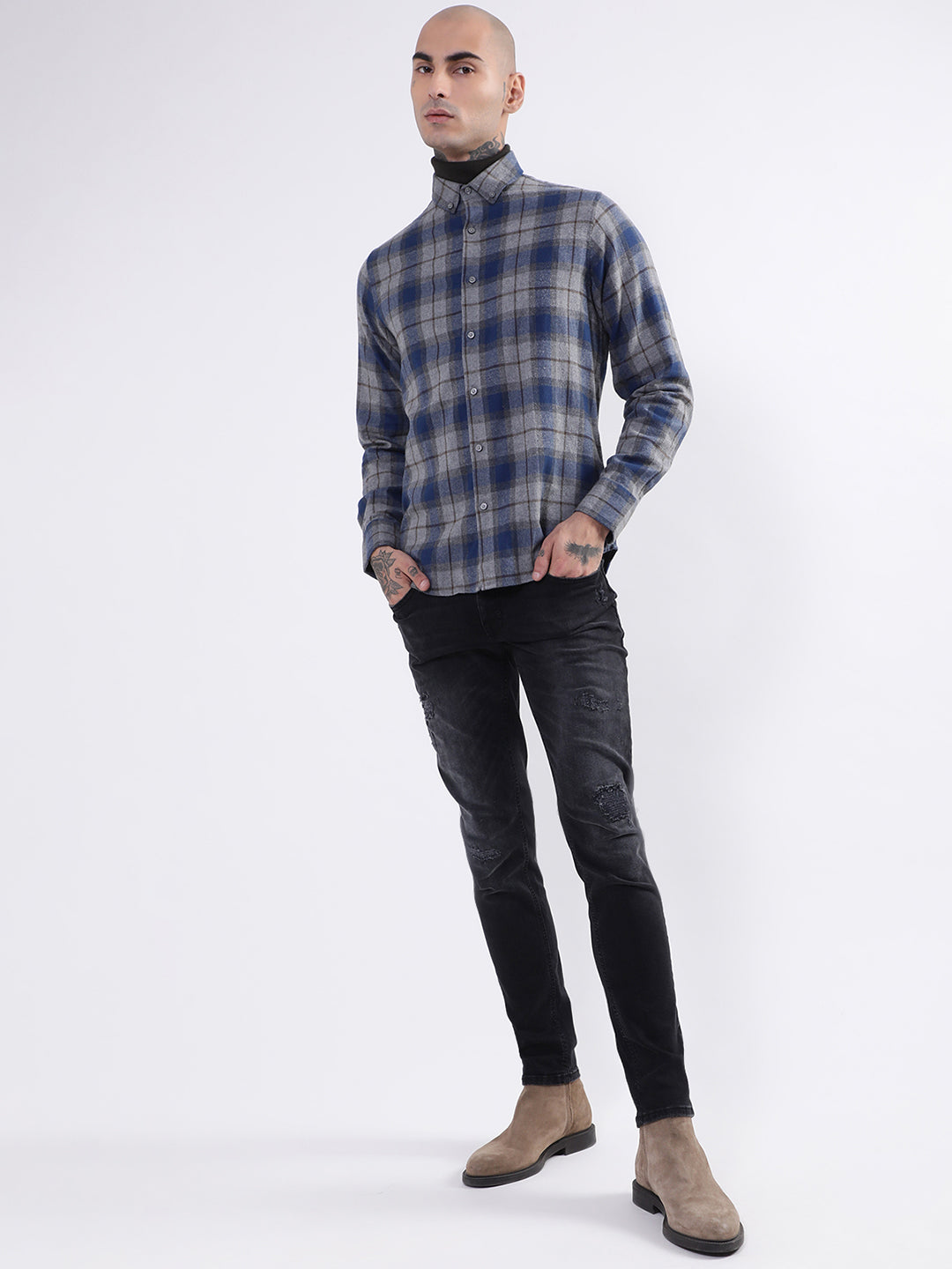 Bruun & Stengade Mens Blue Checkered Shirt
