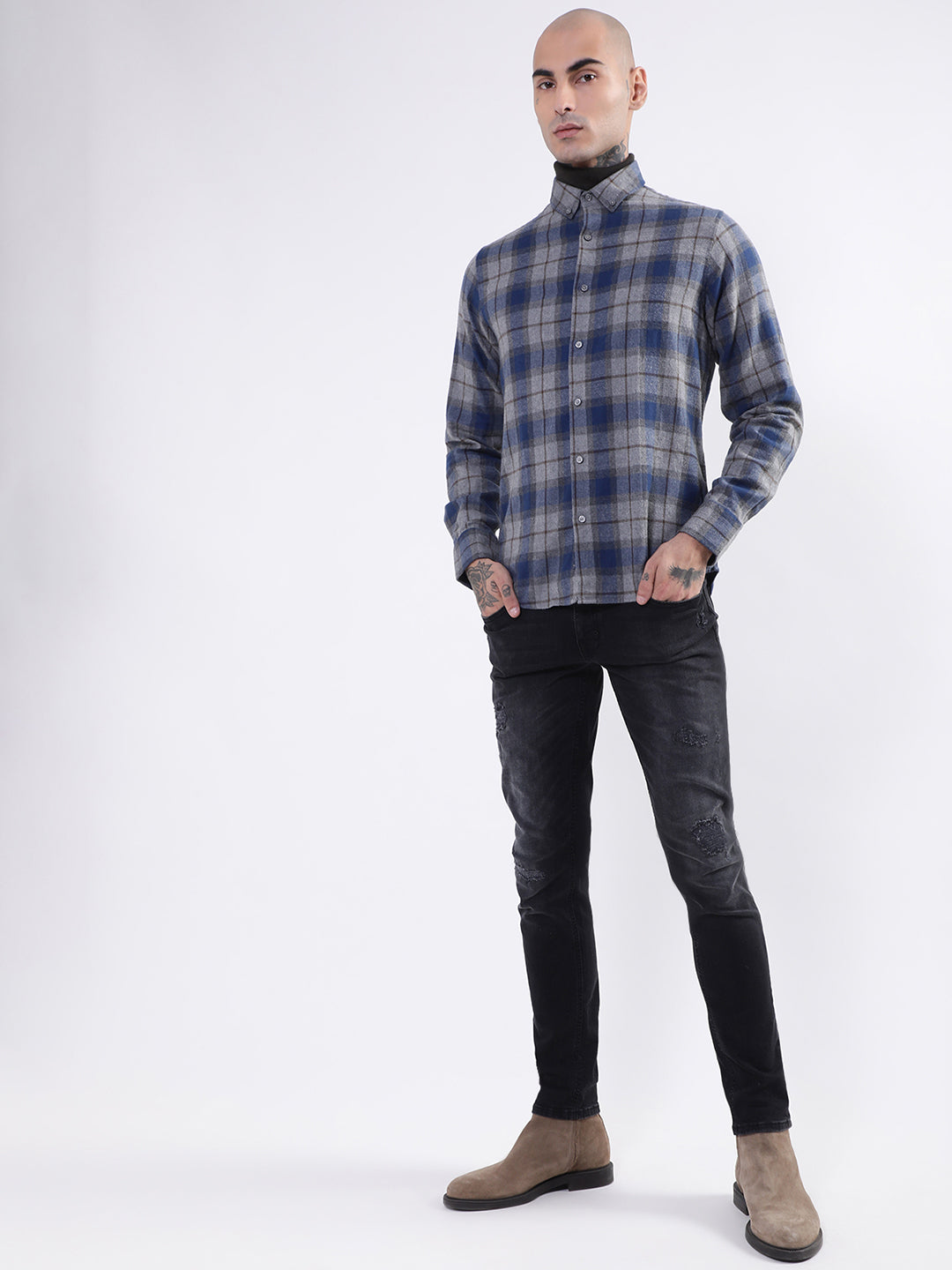 Bruun & Stengade Mens Blue Checkered Shirt