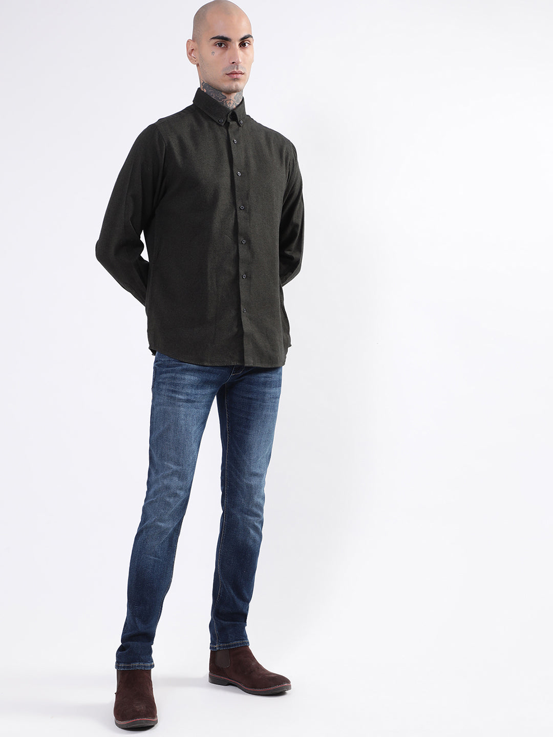 Bruun & Stengade Mens Dark Green Solid Shirt