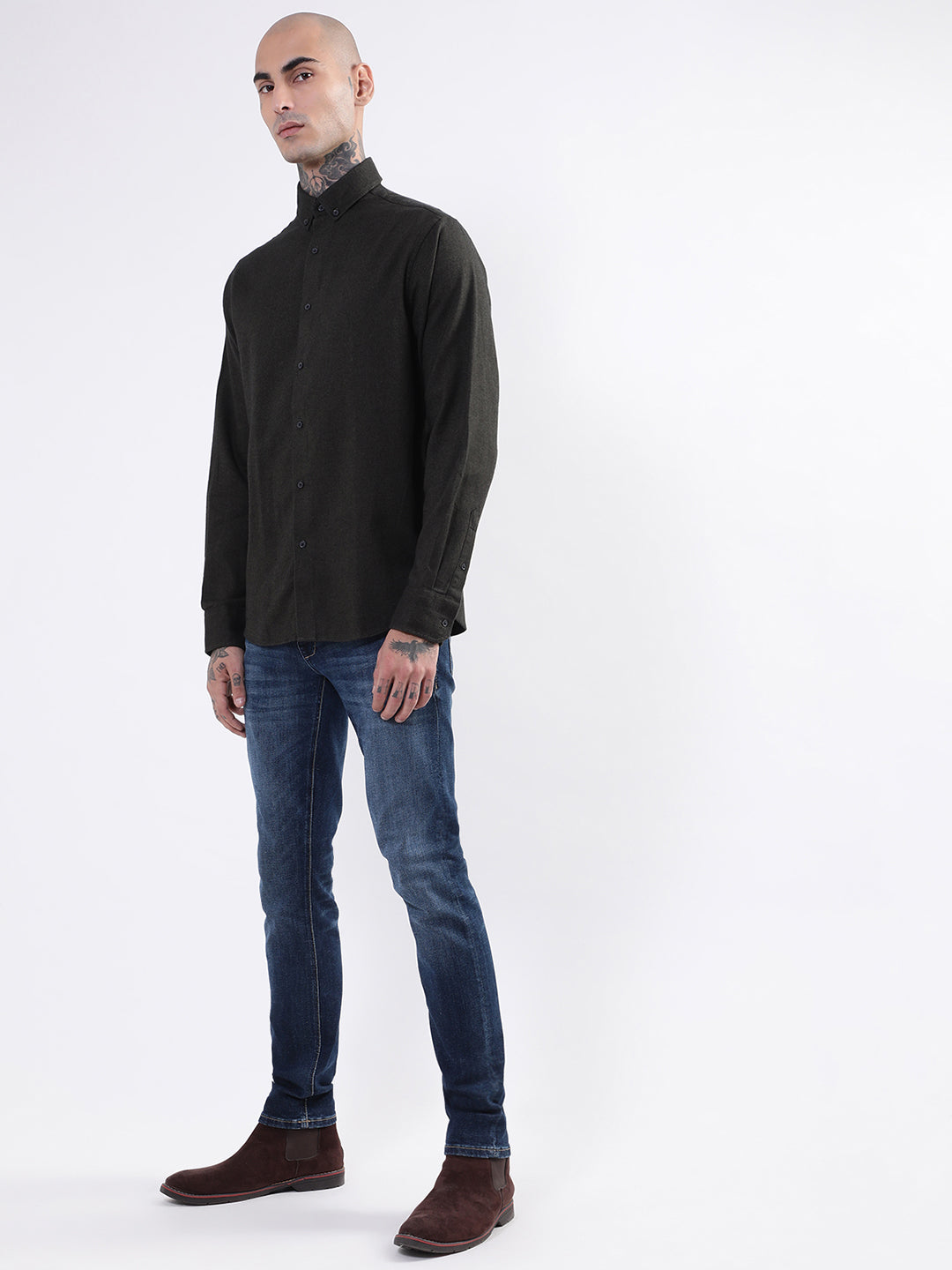 Bruun & Stengade Mens Dark Green Solid Shirt