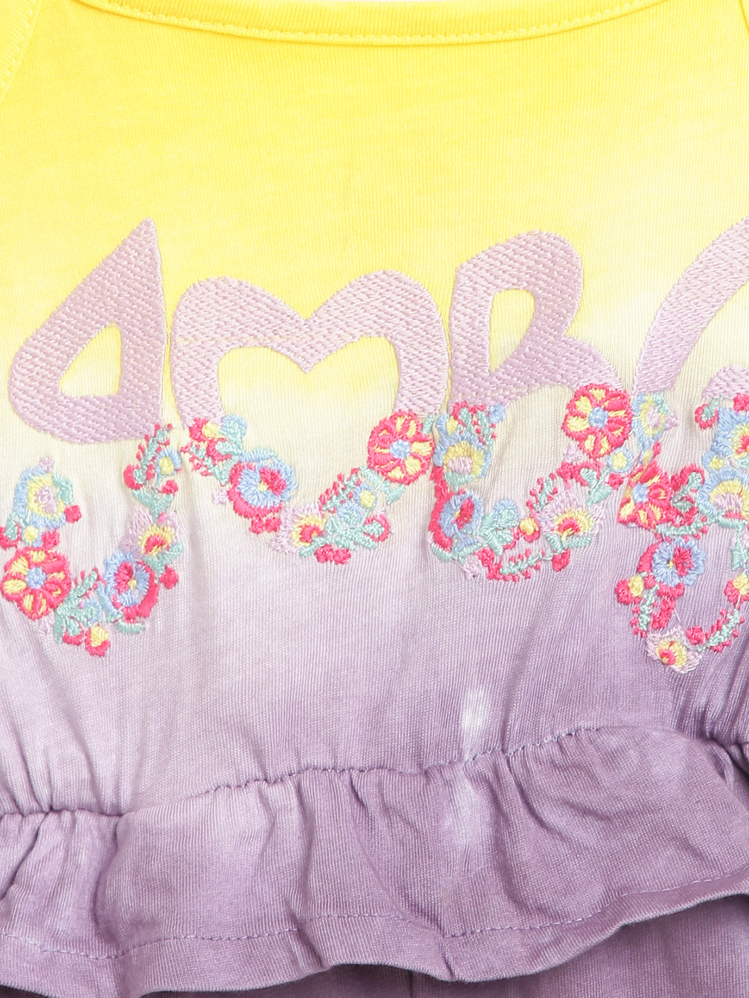 Blue Giraffe Girls Yellow Dyed Square Neck Playsuit