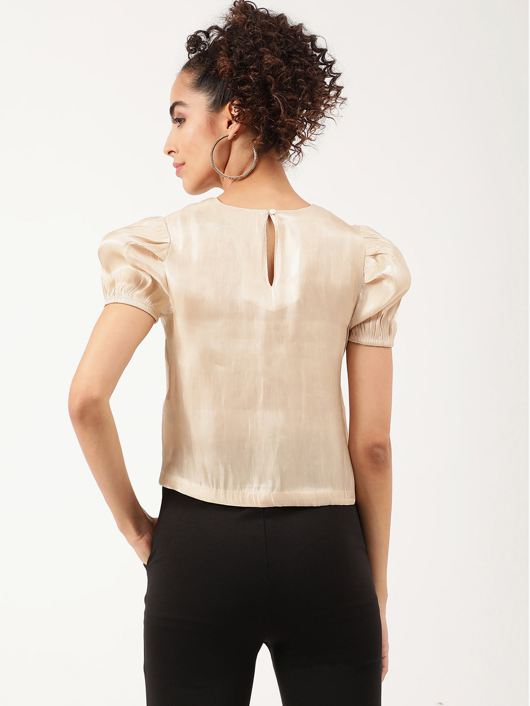 Centre Stage Women Beige Solid Round Neck Top