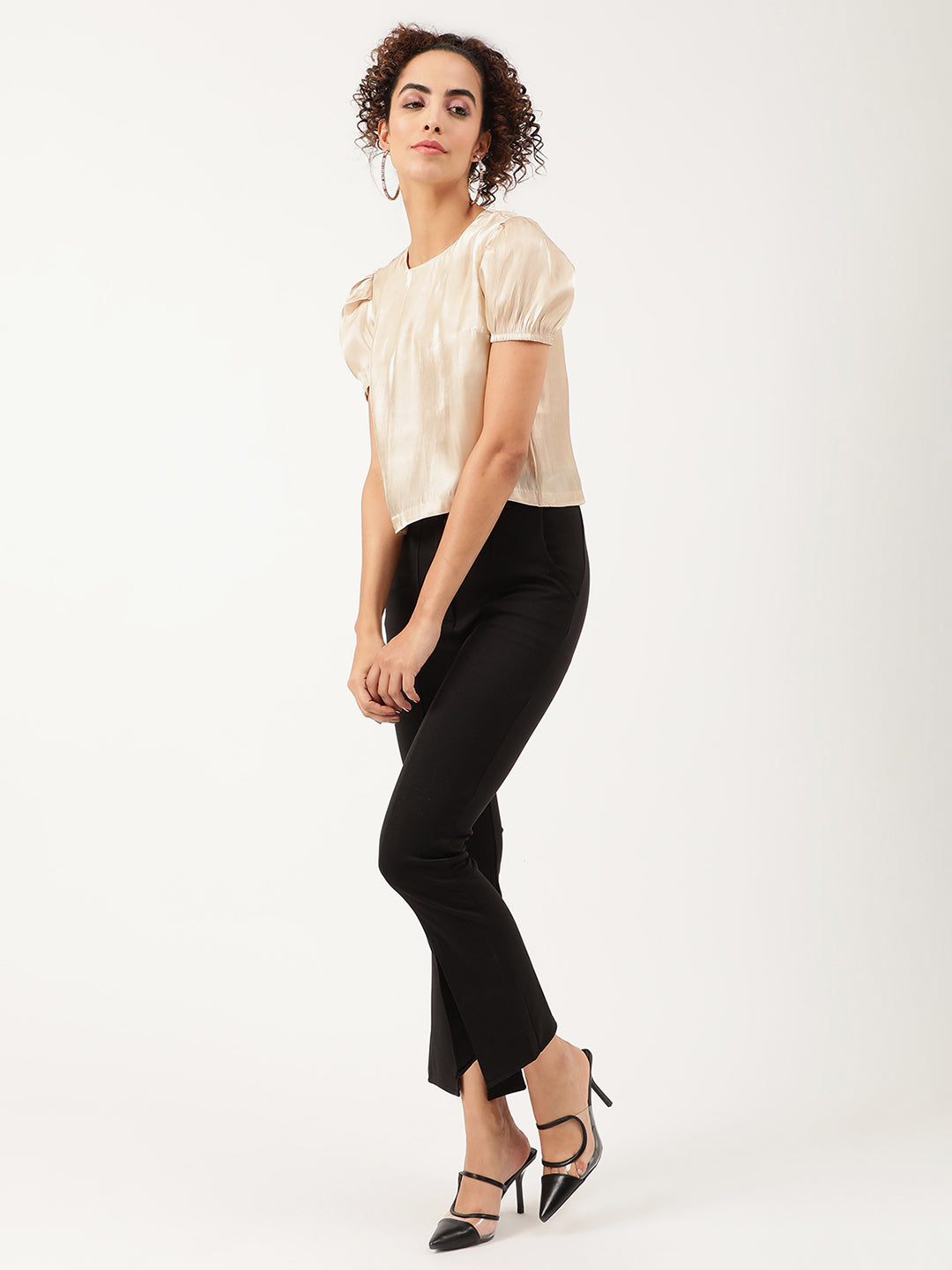 Centre Stage Women Beige Solid Round Neck Top