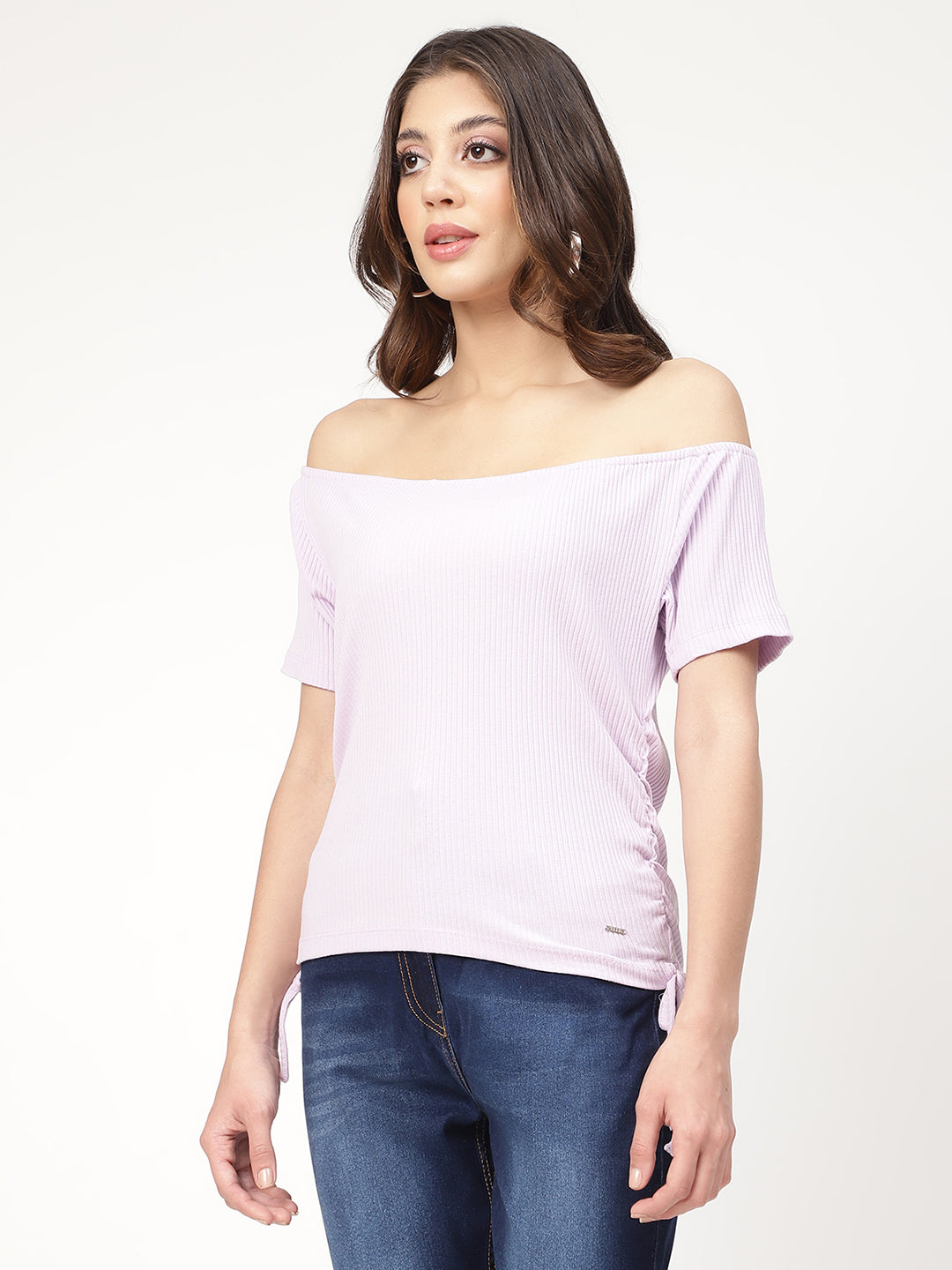 Elle Purple Striped Slim Fit Top