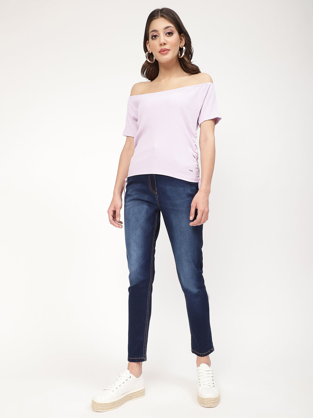 Elle Purple Striped Slim Fit Top