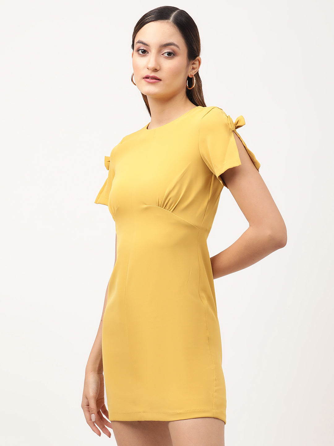Centre Stage Women Yellow Solid Round Neck Dress