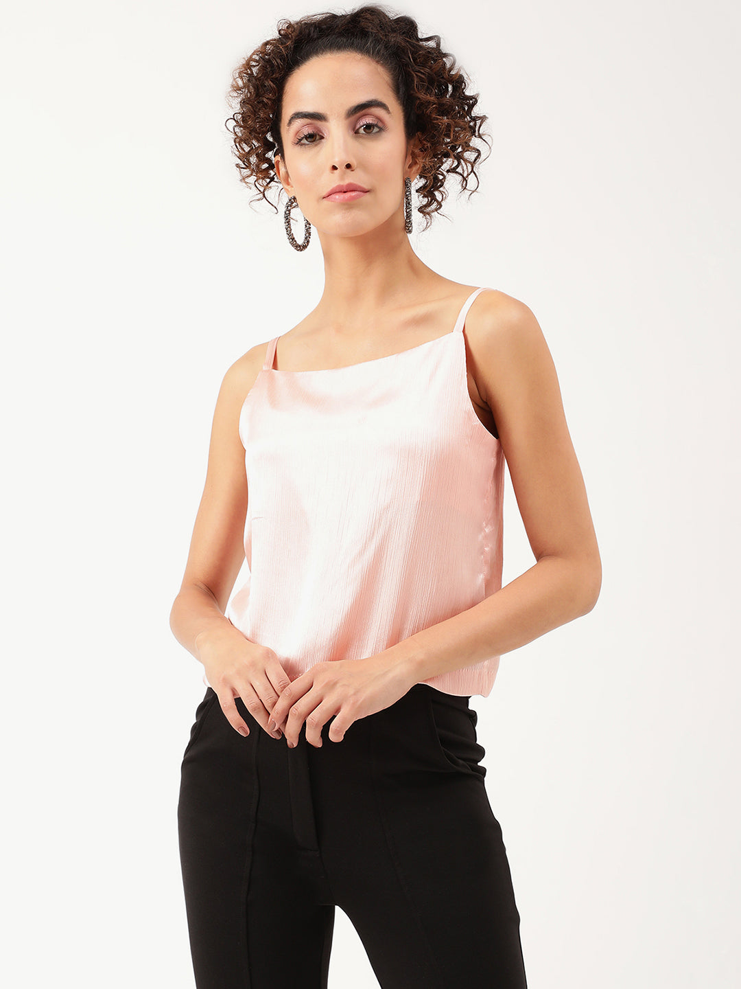 Centre Stage Women Pink Solid Scoop Neck Top