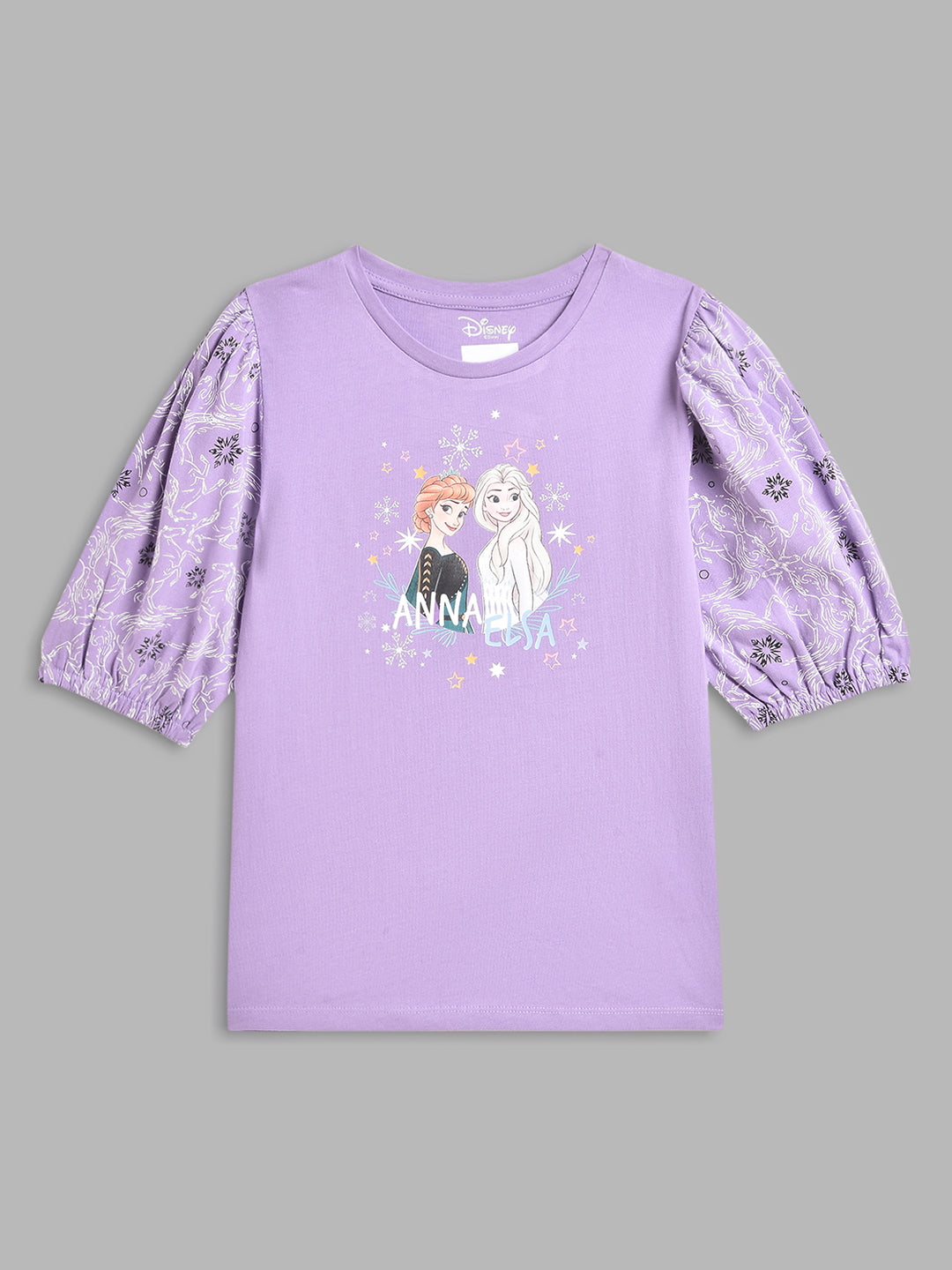 Blue Giraffe Kids Purple Printed Disney Princess Regular Fit Top