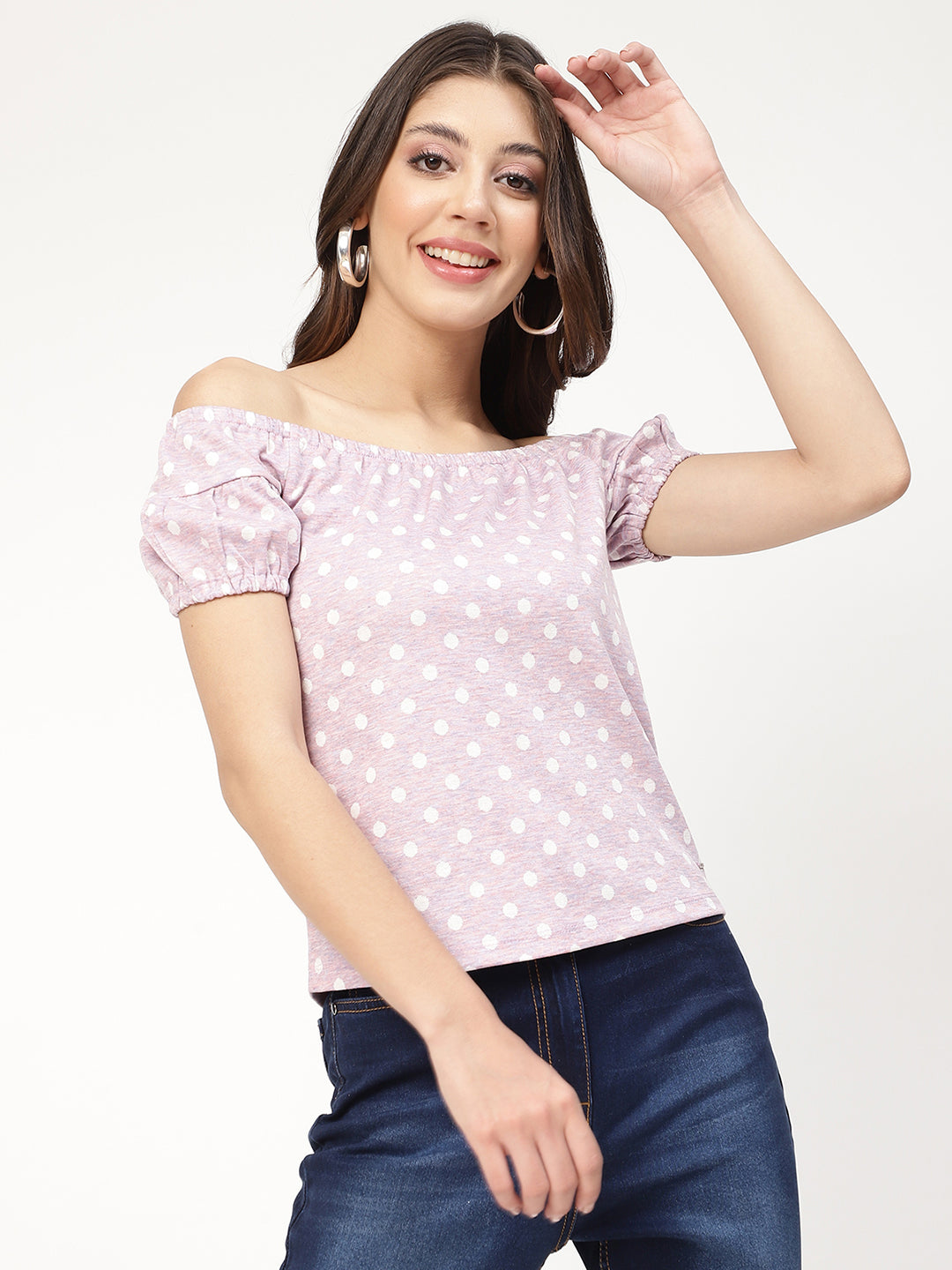 Elle Purple Polka Dot Semi Fitted Top