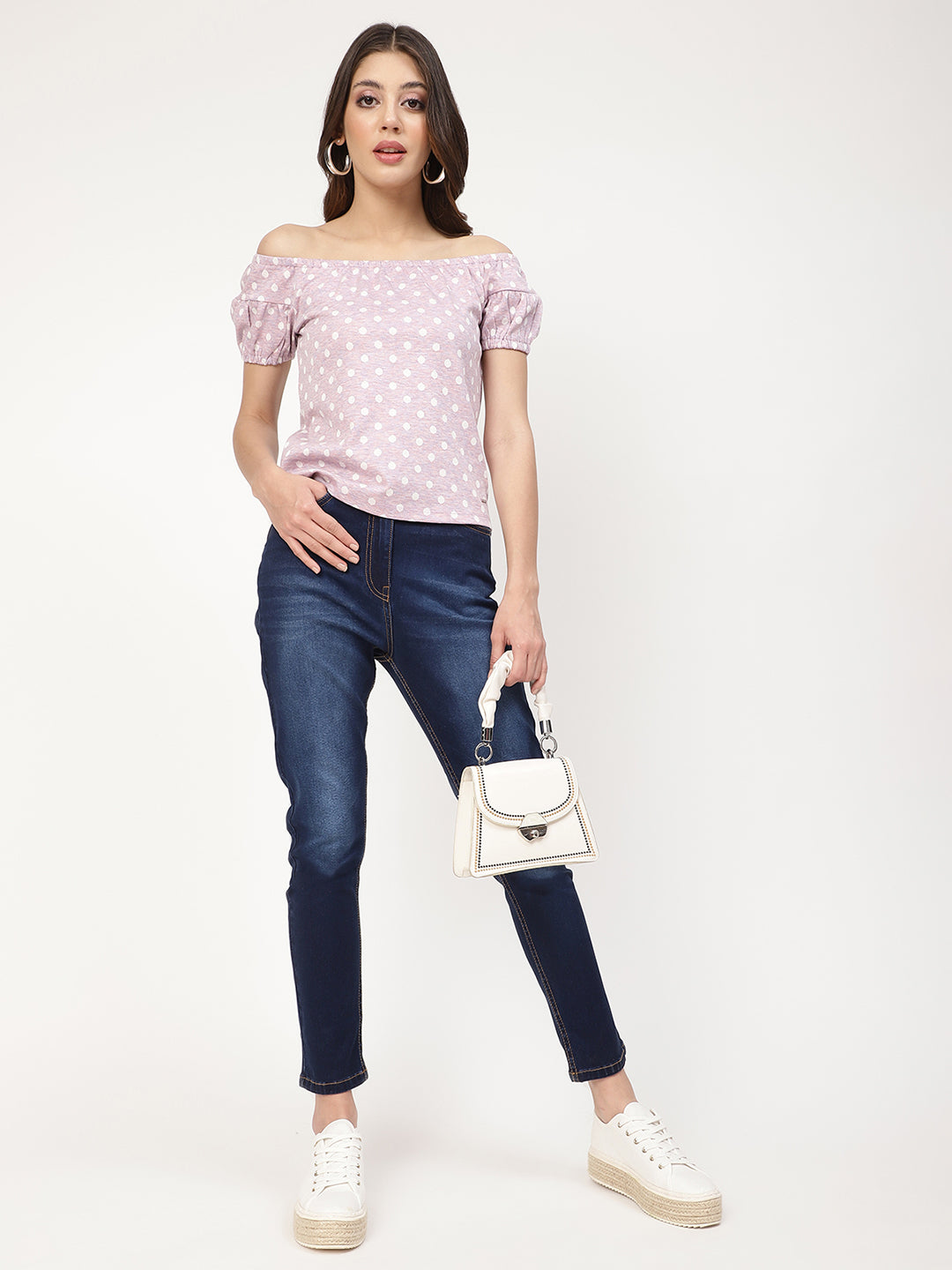 Elle Purple Polka Dot Semi Fitted Top
