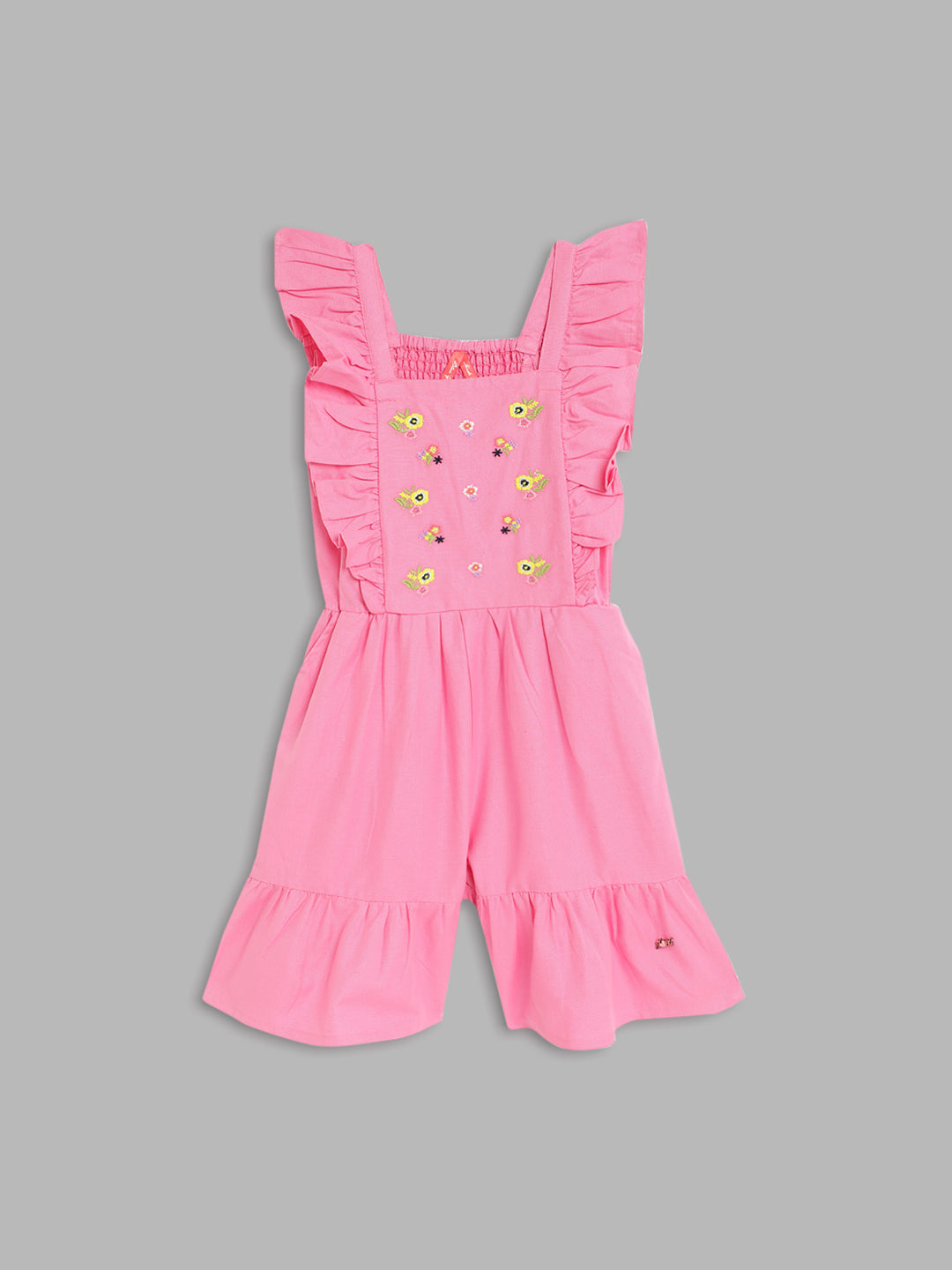 Blue Giraffe Girls Pink Embroidered Square Neck Playsuit