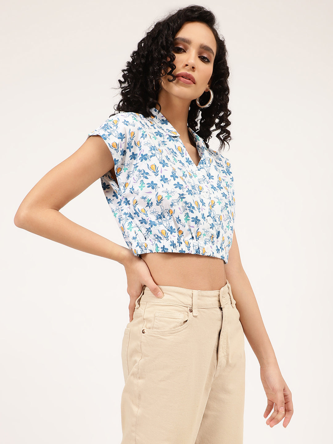 Elle Women Multi Printed V Neck Top