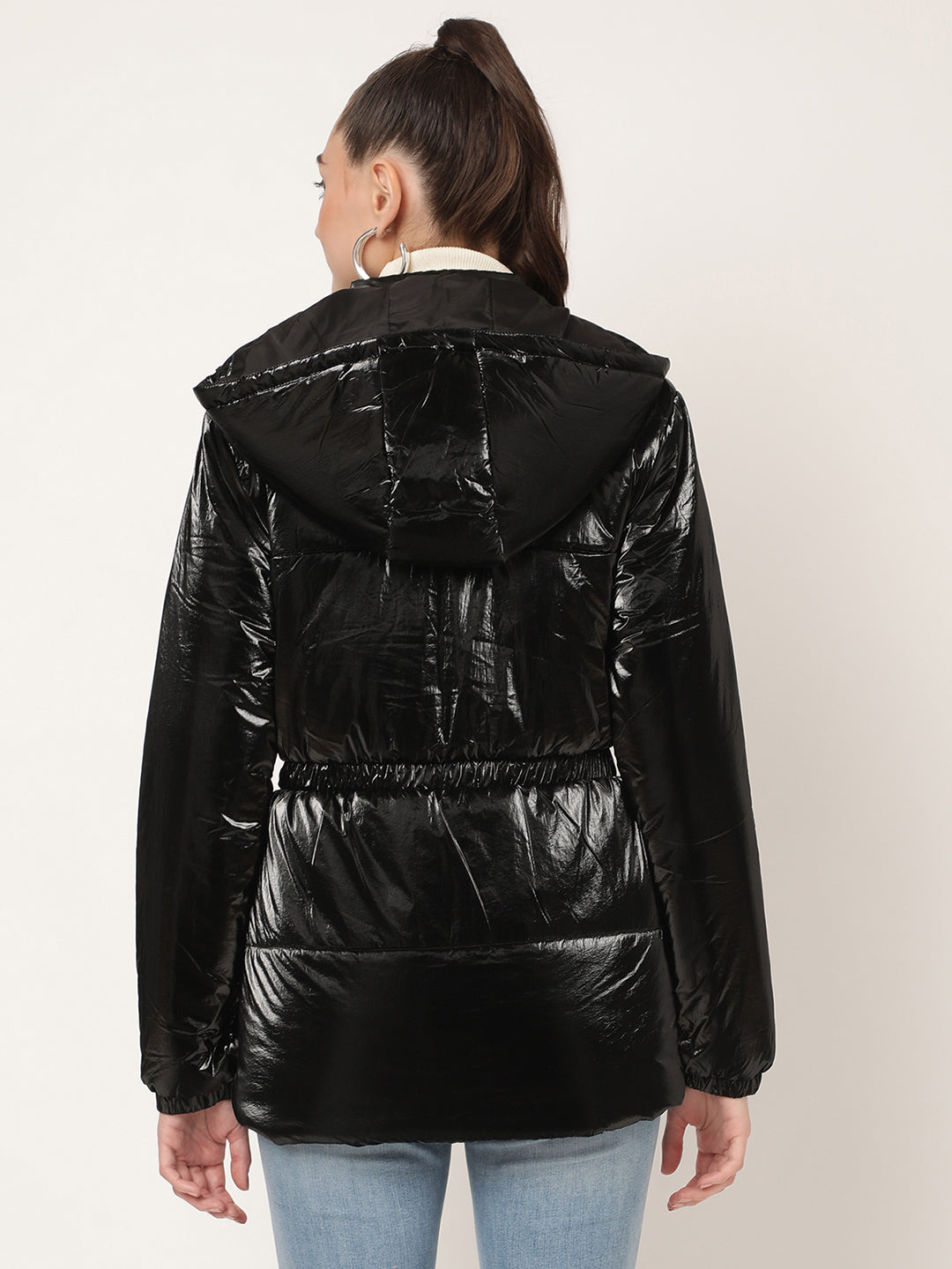 Centre Stage Women Black Solid Hooded Jacket