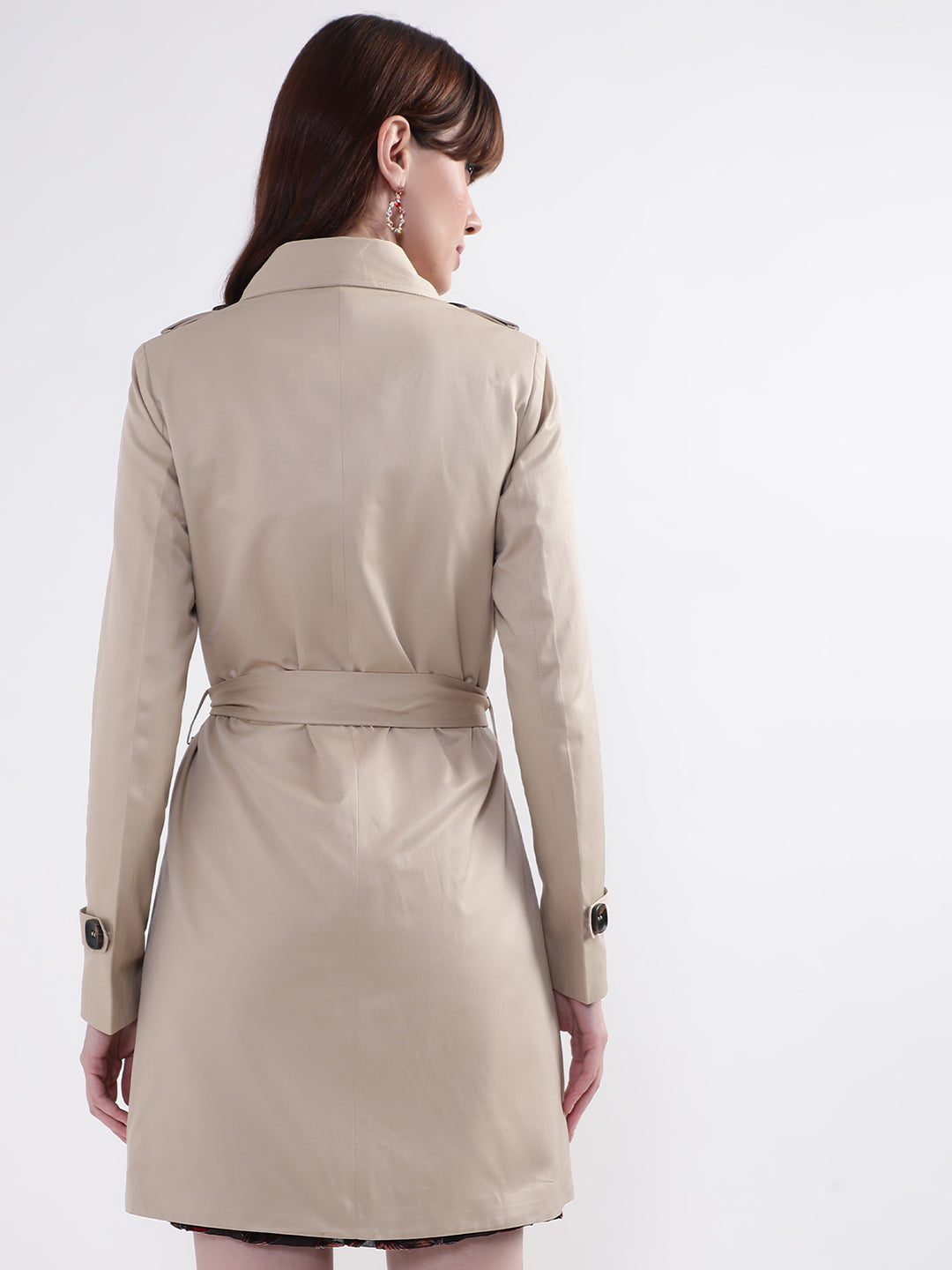 Centre Stage Women Beige Solid Collar Overcoat