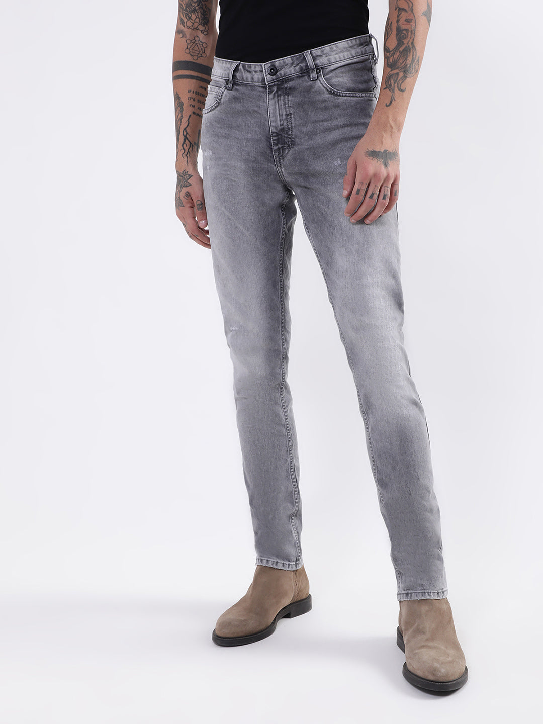 Lindbergh Men Grey Solid Regular Fit Jeans