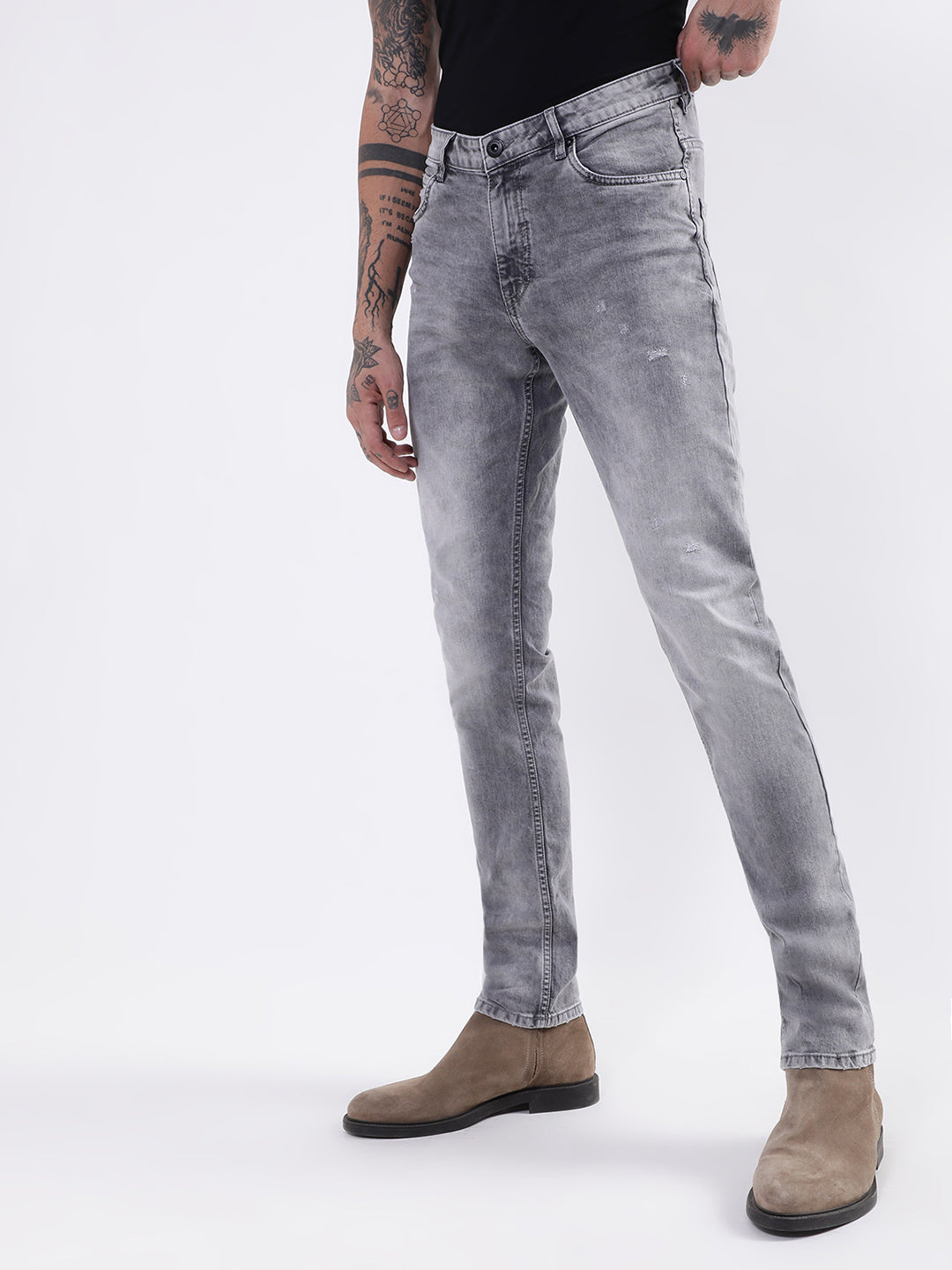 Lindbergh Men Grey Solid Regular Fit Jeans