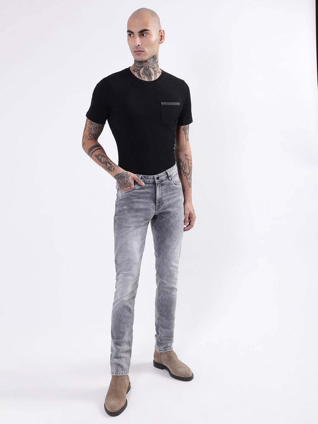 Lindbergh Men Grey Solid Regular Fit Jeans