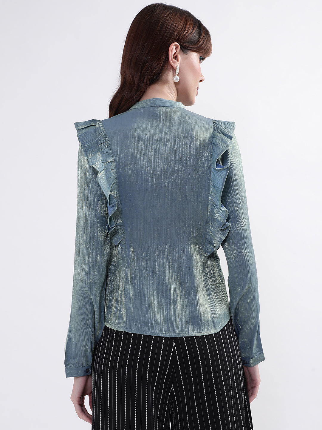 Centre Stage Women Blue Solid Collar Top