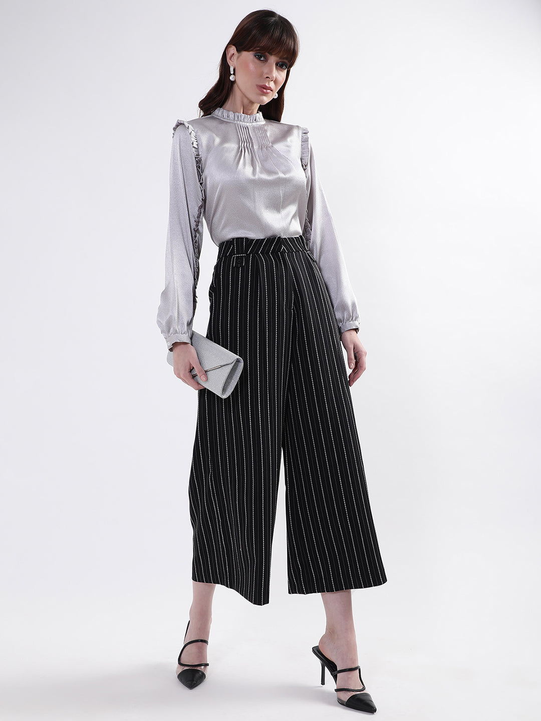 Centre Stage Women Grey Solid Collar Top