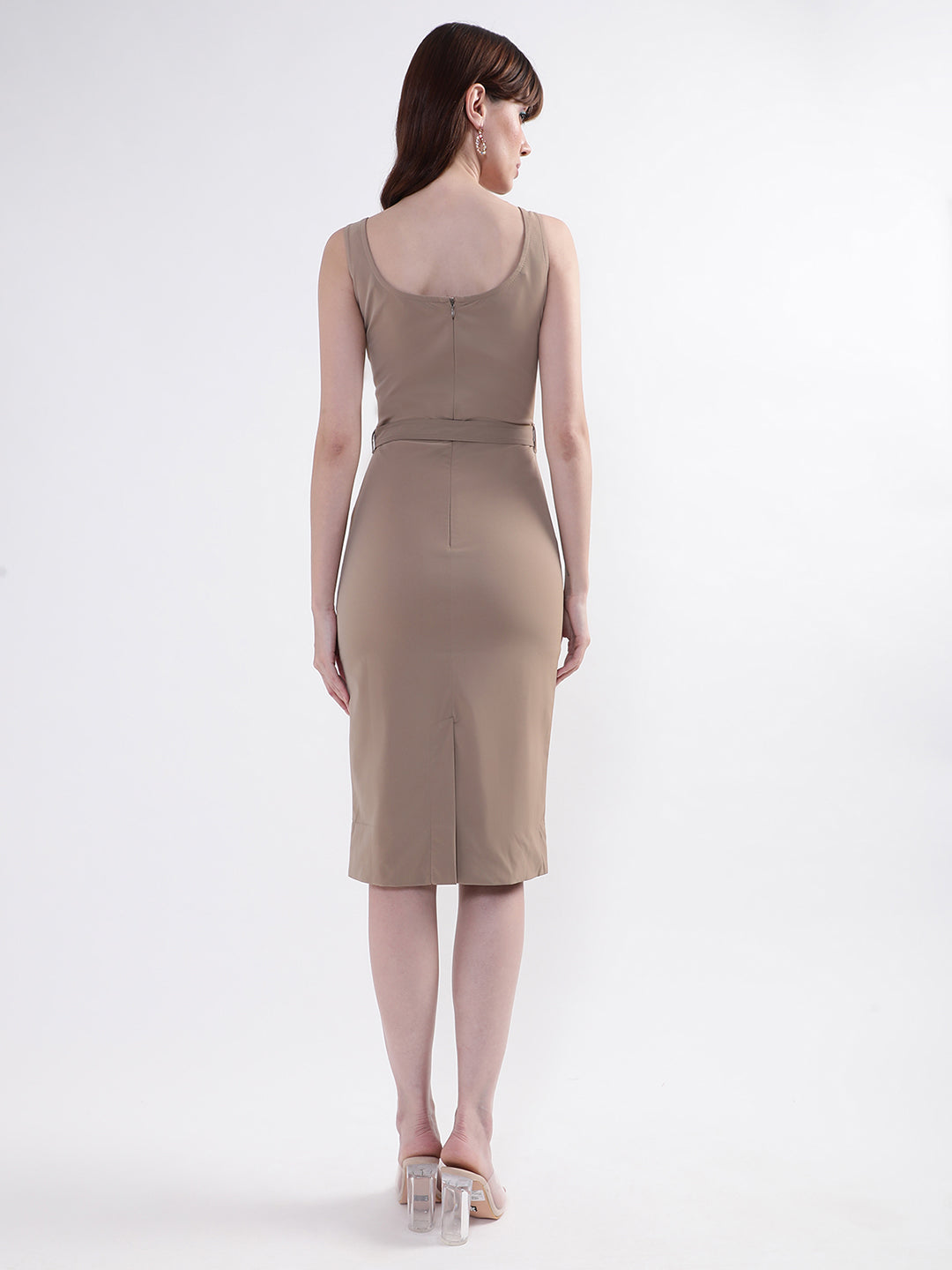 Centre Stage Women Beige Solid Round Neck Dress