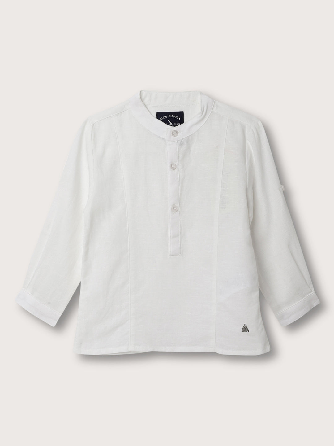 Blue Giraffe Boys White Solid Mandarin Collar Shirt