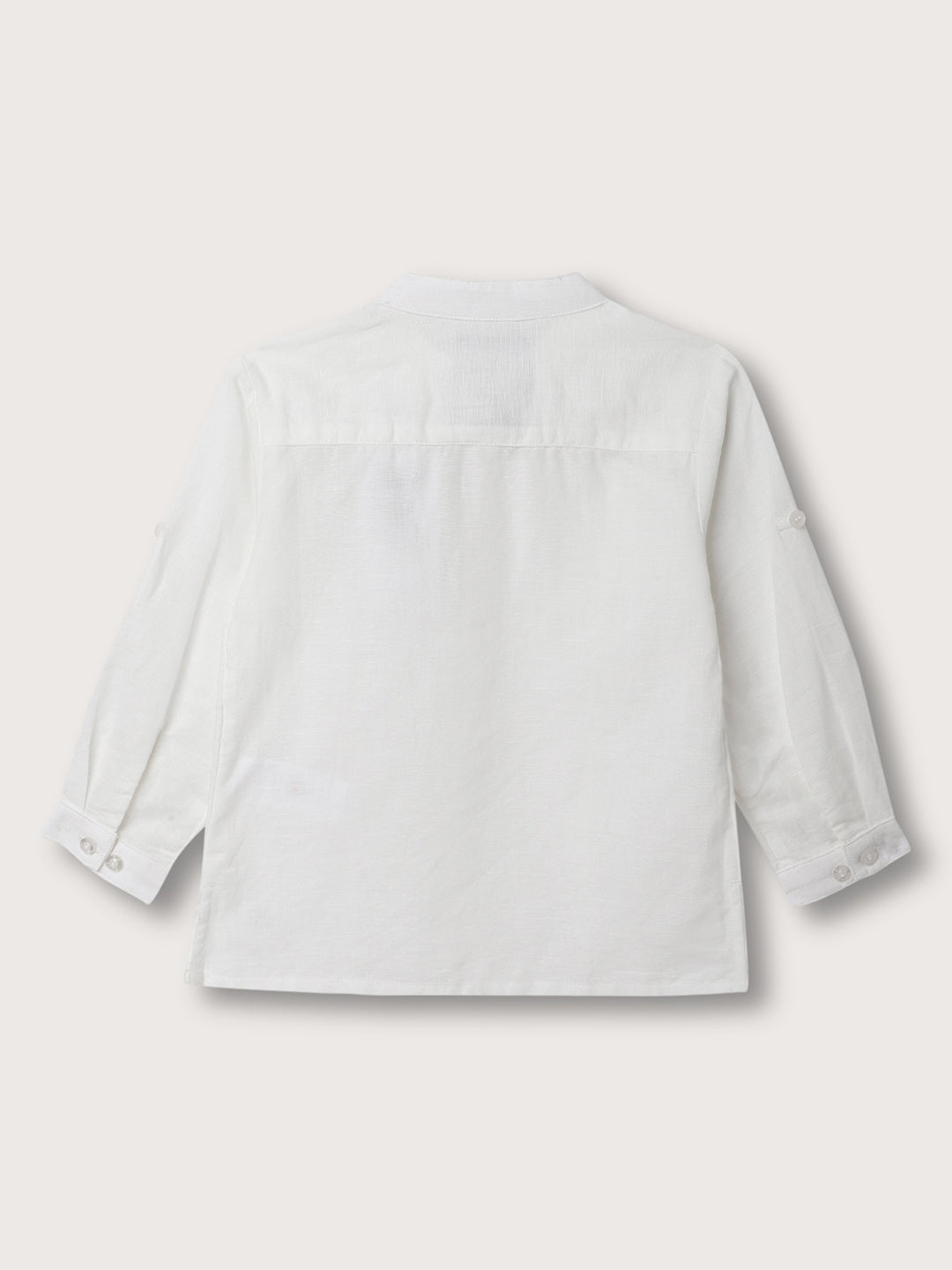 Blue Giraffe Boys White Solid Mandarin Collar Shirt