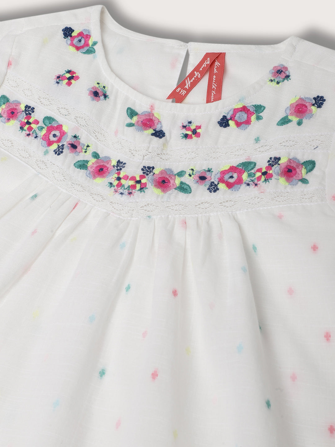 Blue Giraffe Girls White Solid Round Neck Top