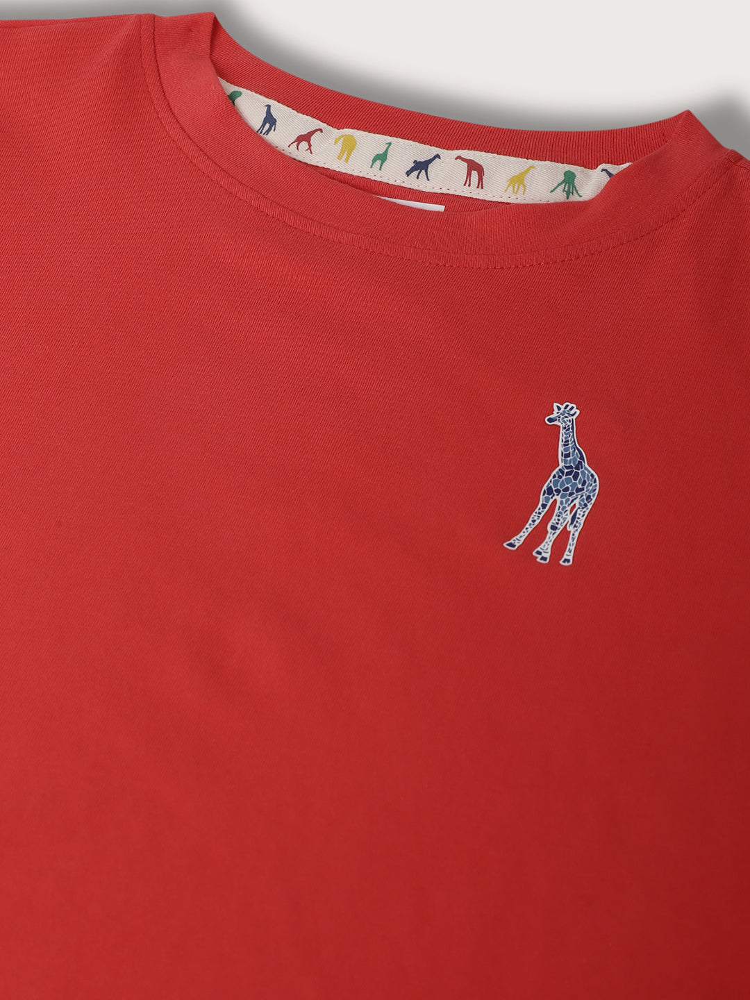 Blue Giraffe Boys Red Solid Round Neck TShirt