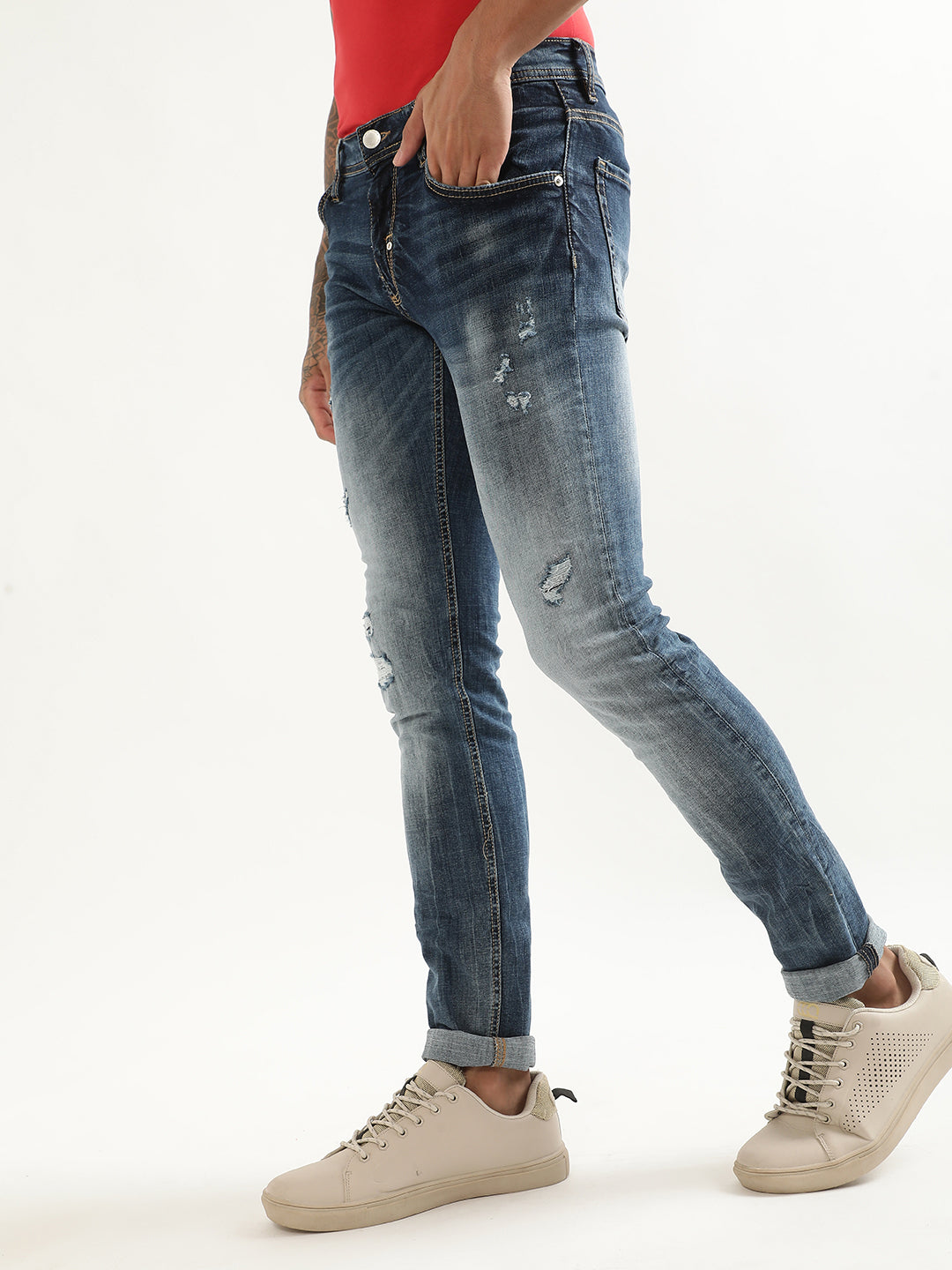 Antony Morato Men Super Skinny Fit Mildly Distressed Heavy Fade Stretchable Cotton Jeans