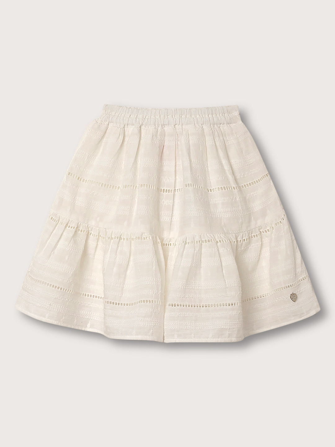 Blue Giraffe Girls White Embroidered Regular Fit Skirt