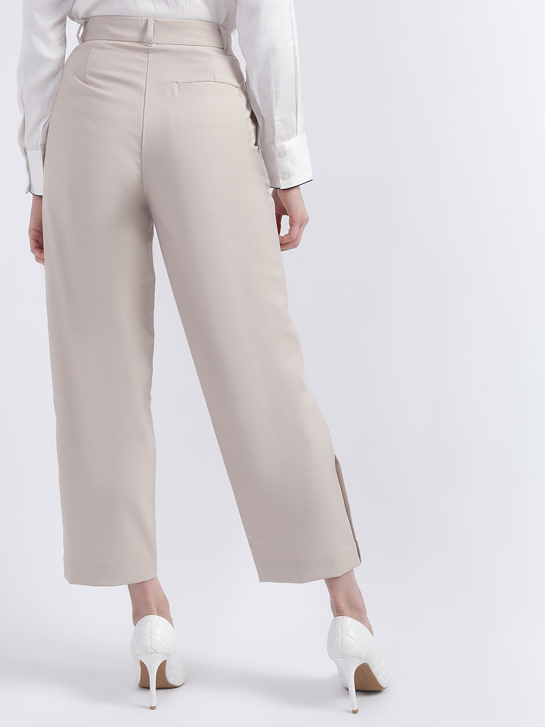 Centre Stage Women Beige Solid Straight Fit Trouser