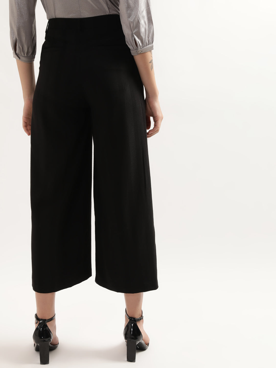 Centre Stage Women Black Solid Flared Trouser