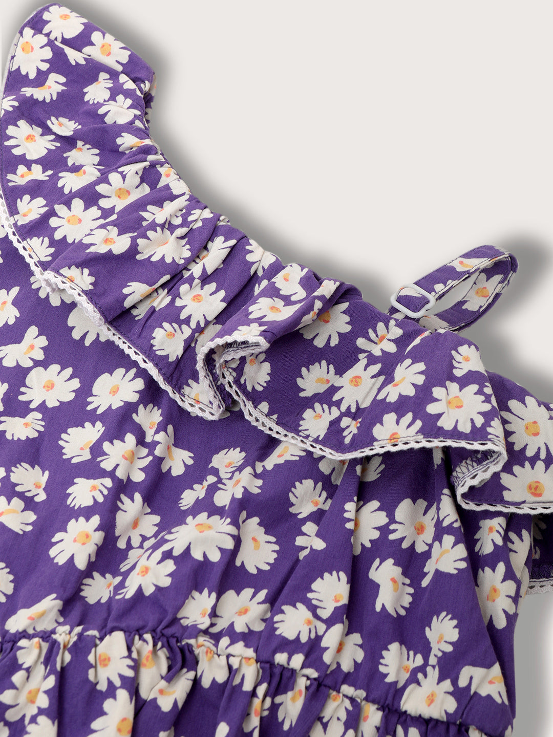 Elle Girls Purple Printed Asymmetrical Neck Dress