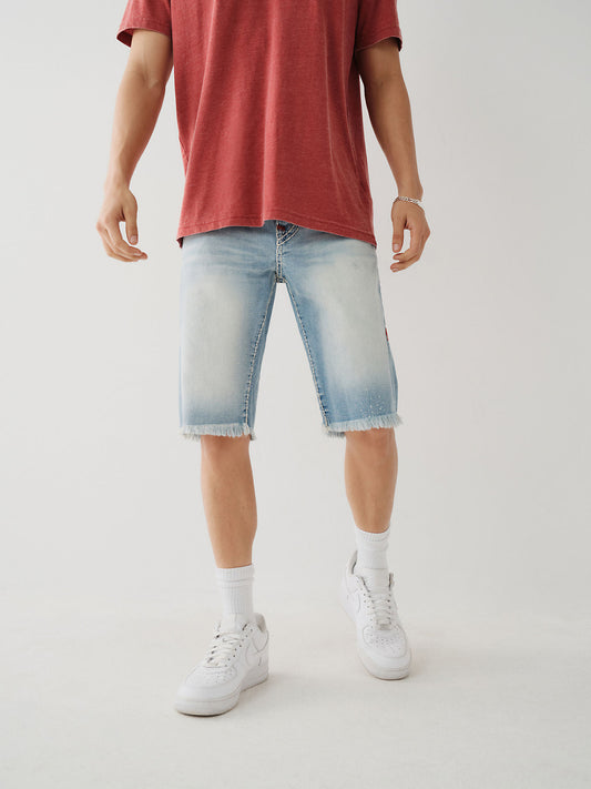 True Religion Men Blue Washed Mid-Rise Regular Fit Knee Length Shorts
