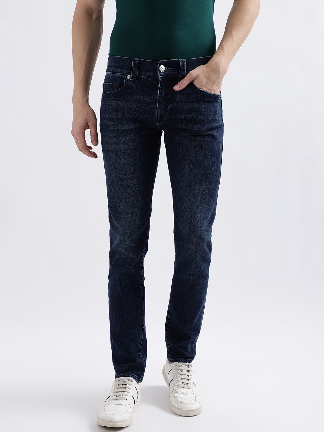 True Religion Men Blue Solid Straight Fit Jeans