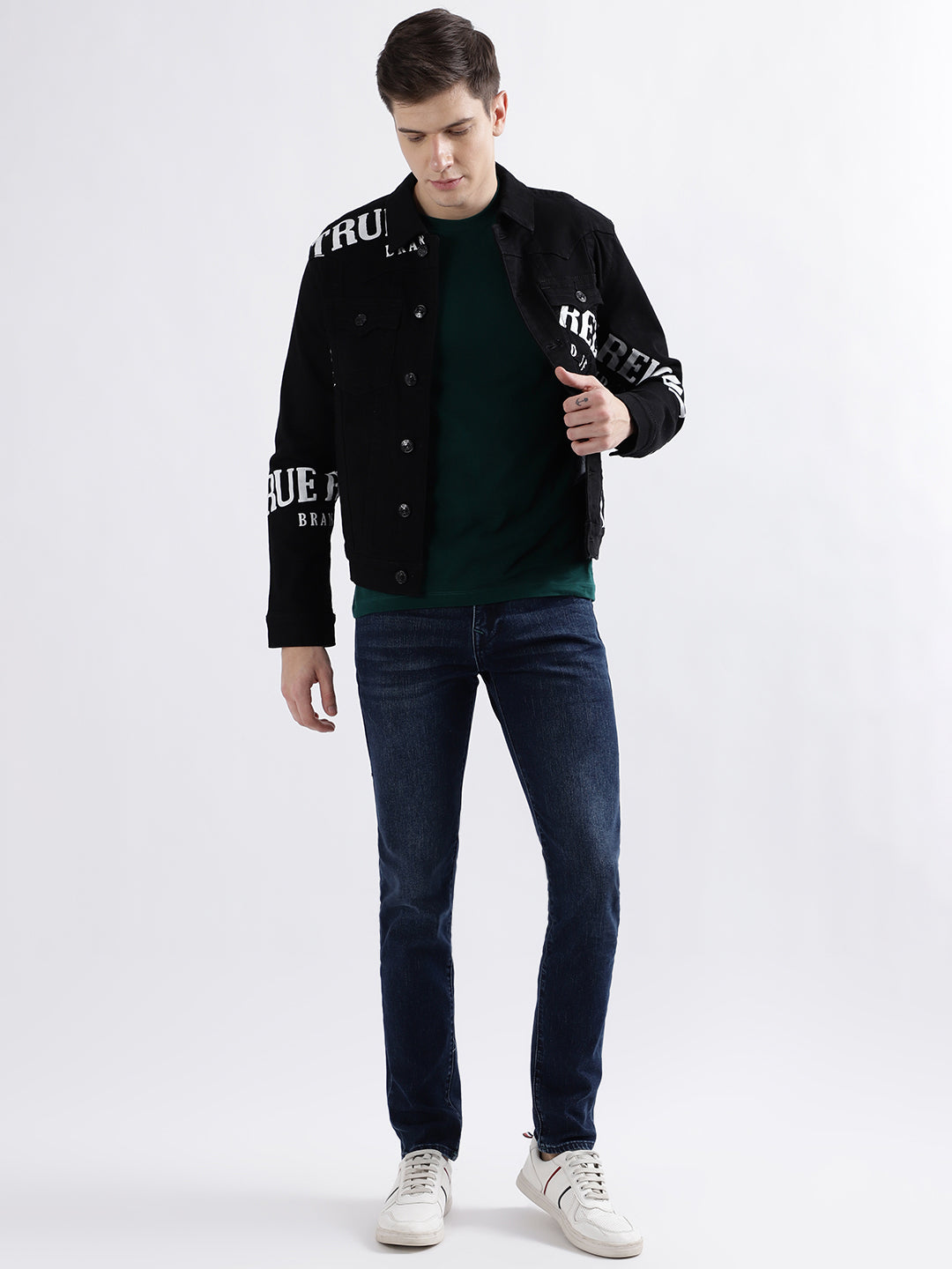 True Religion Men Blue Solid Straight Fit Jeans