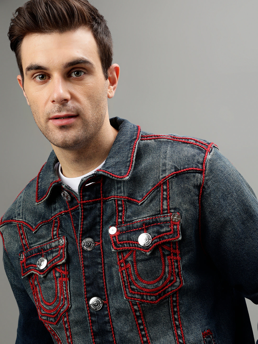 True Religion Men Solid Shirt Collar Full Sleeves Jacket