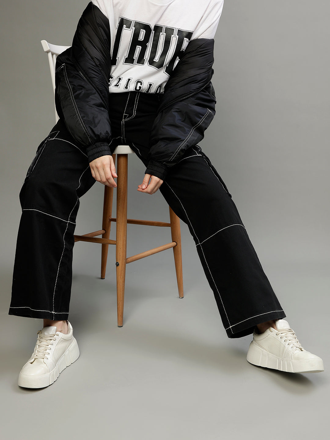 True Religion Women Solid Oversized Jeans