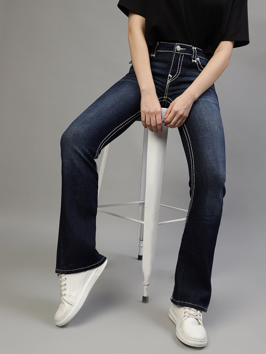 True Religion Women Blue Washed Flare Fit Jeans