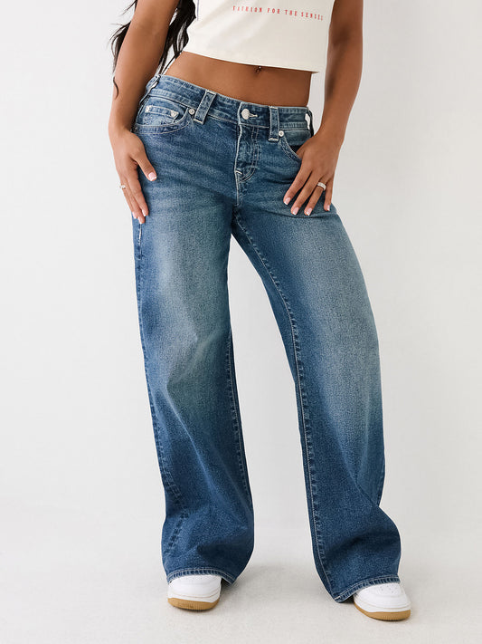 True Religion Women Blue Mid-Rise Wide Leg Jeans