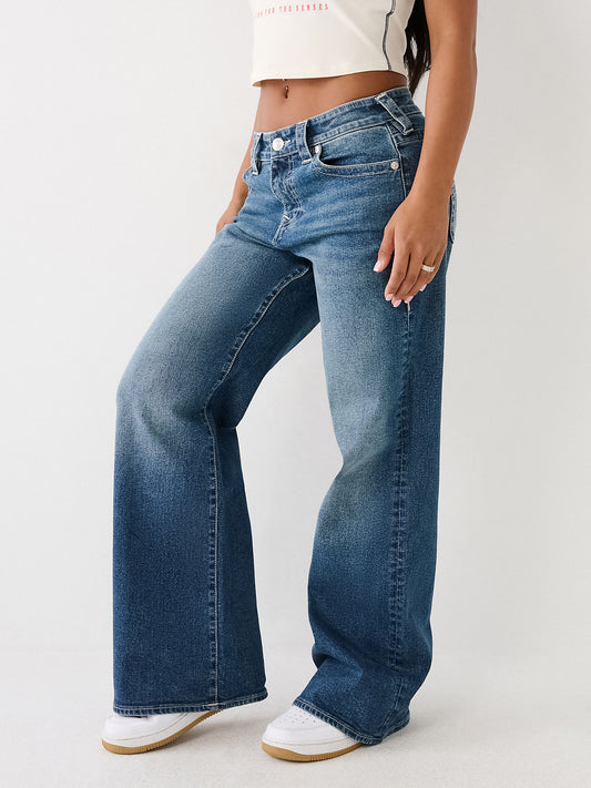 True Religion Women Blue Mid-Rise Wide Leg Jeans